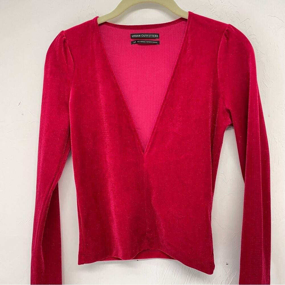 Urban Outfitters Pink V Neck Long Sleeve Blouse Womens S Shirt Top Velvet Casual